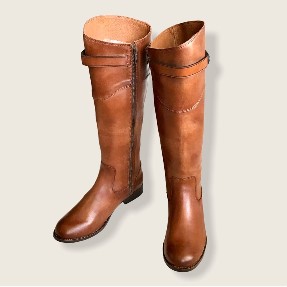 Frye Molly Button Cognac Leather Riding Boots - Picture 7 of 15